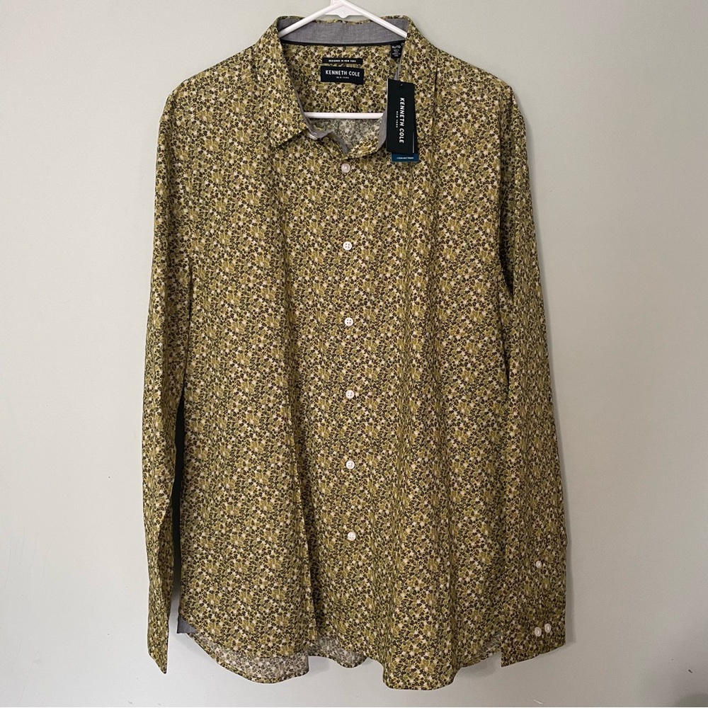 Kenneth Cole Men's Mustard Floral Button Down Shirt